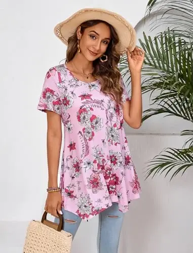ENMAIN Tunic Tops for Women Plus Size Short Sleeve Top Loose Fit Dressy Casual Swing Summer Tunics Tops to Wear with Leggings - 12