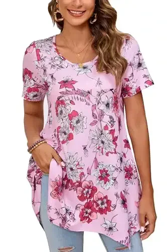 ENMAIN Tunic Tops for Women Plus Size Short Sleeve Top Loose Fit Dressy Casual Swing Summer Tunics Tops to Wear with Leggings - 1