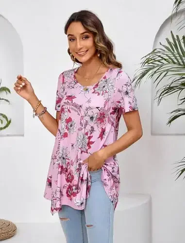 ENMAIN Tunic Tops for Women Plus Size Short Sleeve Top Loose Fit Dressy Casual Swing Summer Tunics Tops to Wear with Leggings - 3