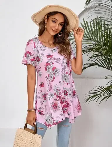 ENMAIN Tunic Tops for Women Plus Size Short Sleeve Top Loose Fit Dressy Casual Swing Summer Tunics Tops to Wear with Leggings - 6
