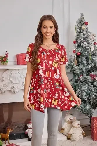 ENMAIN Tunic Tops for Women Plus Size Short Sleeve Top Loose Fit Dressy Casual Swing Summer Tunics Tops to Wear with Leggings - 2