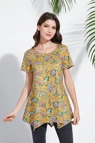 ENMAIN Tunic Tops for Women Plus Size Short Sleeve Top Loose Fit Dressy Casual Swing Summer Tunics Tops to Wear with Leggings - 3