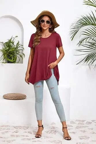 ENMAIN Tunic Tops for Women Plus Size Short Sleeve Top Loose Fit Dressy Casual Swing Summer Tunics Tops to Wear with Leggings - 13