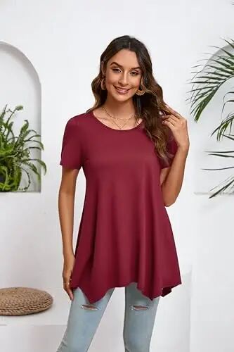 ENMAIN Tunic Tops for Women Plus Size Short Sleeve Top Loose Fit Dressy Casual Swing Summer Tunics Tops to Wear with Leggings - 3