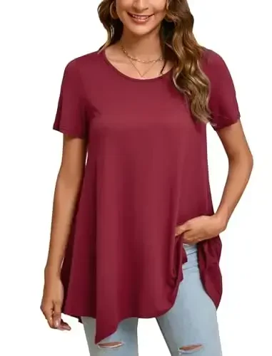 ENMAIN Tunic Tops for Women Plus Size Short Sleeve Top Loose Fit Dressy Casual Swing Summer Tunics Tops to Wear with Leggings - 1