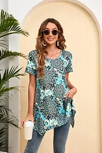 ENMAIN Tunic Tops for Women Plus Size Short Sleeve Top Loose Fit Dressy Casual Swing Summer Tunics Tops to Wear with Leggings - 2