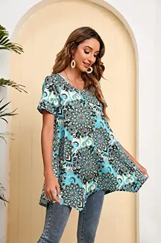 ENMAIN Tunic Tops for Women Plus Size Short Sleeve Top Loose Fit Dressy Casual Swing Summer Tunics Tops to Wear with Leggings - 3