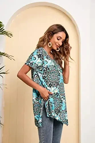 ENMAIN Tunic Tops for Women Plus Size Short Sleeve Top Loose Fit Dressy Casual Swing Summer Tunics Tops to Wear with Leggings - 5
