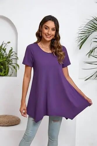 ENMAIN Tunic Tops for Women Plus Size Short Sleeve Top Loose Fit Dressy Casual Swing Summer Tunics Tops to Wear with Leggings - 8