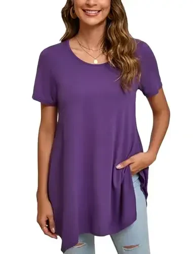 ENMAIN Tunic Tops for Women Plus Size Short Sleeve Top Loose Fit Dressy Casual Swing Summer Tunics Tops to Wear with Leggings - MODAZONE