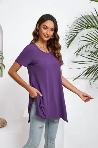 ENMAIN Tunic Tops for Women Plus Size Short Sleeve Top Loose Fit Dressy Casual Swing Summer Tunics Tops to Wear with Leggings - 3