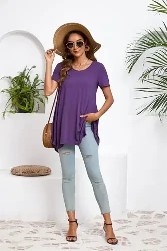 ENMAIN Tunic Tops for Women Plus Size Short Sleeve Top Loose Fit Dressy Casual Swing Summer Tunics Tops to Wear with Leggings - 6