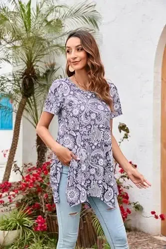 ENMAIN Tunic Tops for Women Plus Size Short Sleeve Top Loose Fit Dressy Casual Swing Summer Tunics Tops to Wear with Leggings - 4