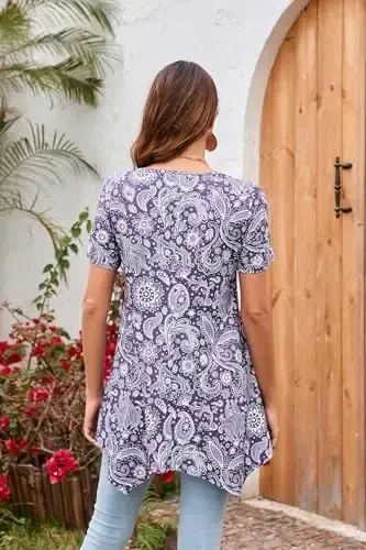 ENMAIN Tunic Tops for Women Plus Size Short Sleeve Top Loose Fit Dressy Casual Swing Summer Tunics Tops to Wear with Leggings - 5