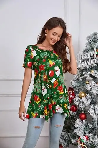 ENMAIN Tunic Tops for Women Plus Size Short Sleeve Top Loose Fit Dressy Casual Swing Summer Tunics Tops to Wear with Leggings - 10