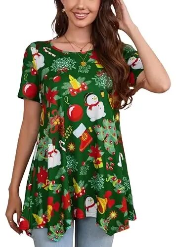 ENMAIN Tunic Tops for Women Plus Size Short Sleeve Top Loose Fit Dressy Casual Swing Summer Tunics Tops to Wear with Leggings 