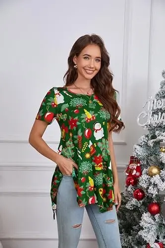 ENMAIN Tunic Tops for Women Plus Size Short Sleeve Top Loose Fit Dressy Casual Swing Summer Tunics Tops to Wear with Leggings - 2