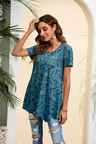 ENMAIN Tunic Tops for Women Plus Size Short Sleeve Top Loose Fit Dressy Casual Swing Summer Tunics Tops to Wear with Leggings - 3