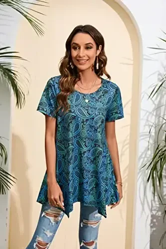 ENMAIN Tunic Tops for Women Plus Size Short Sleeve Top Loose Fit Dressy Casual Swing Summer Tunics Tops to Wear with Leggings - 4