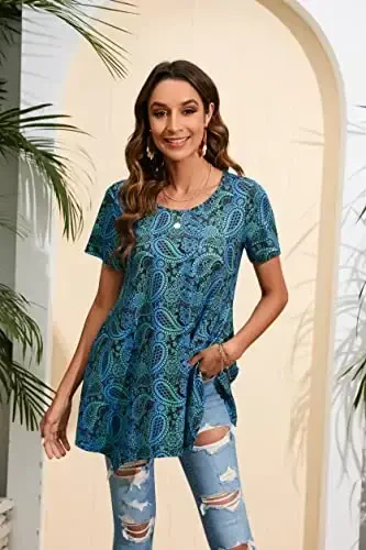 ENMAIN Tunic Tops for Women Plus Size Short Sleeve Top Loose Fit Dressy Casual Swing Summer Tunics Tops to Wear with Leggings - 5