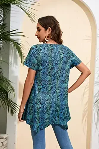 ENMAIN Tunic Tops for Women Plus Size Short Sleeve Top Loose Fit Dressy Casual Swing Summer Tunics Tops to Wear with Leggings - 6