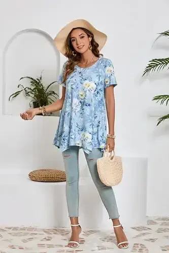 ENMAIN Tunic Tops for Women Plus Size Short Sleeve Top Loose Fit Dressy Casual Swing Summer Tunics Tops to Wear with Leggings - 5