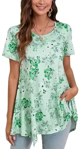 ENMAIN Tunic Tops for Women Plus Size Short Sleeve Top Loose Fit Dressy Casual Swing Summer Tunics Tops to Wear with Leggings - MODAZONE