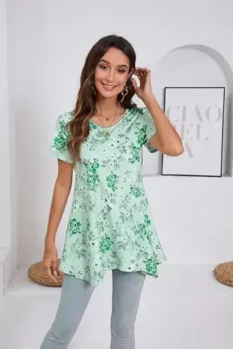 ENMAIN Tunic Tops for Women Plus Size Short Sleeve Top Loose Fit Dressy Casual Swing Summer Tunics Tops to Wear with Leggings - 3