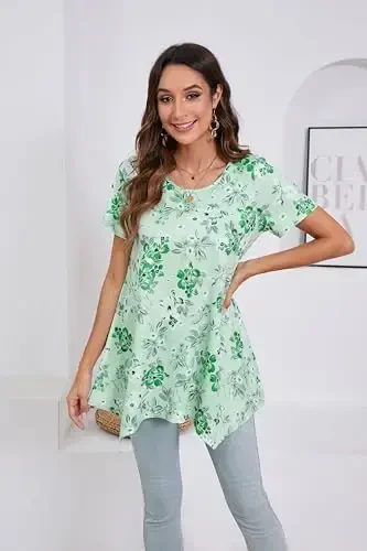 ENMAIN Tunic Tops for Women Plus Size Short Sleeve Top Loose Fit Dressy Casual Swing Summer Tunics Tops to Wear with Leggings - 4