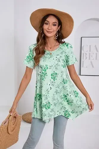 ENMAIN Tunic Tops for Women Plus Size Short Sleeve Top Loose Fit Dressy Casual Swing Summer Tunics Tops to Wear with Leggings - 5