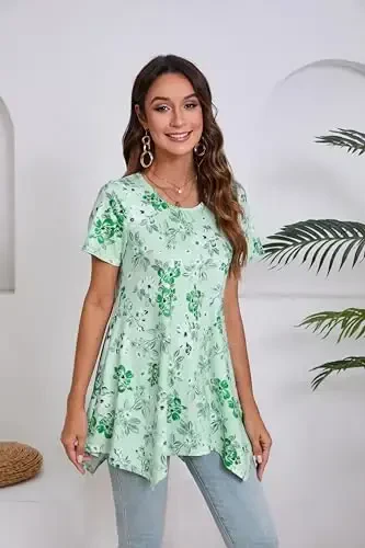 ENMAIN Tunic Tops for Women Plus Size Short Sleeve Top Loose Fit Dressy Casual Swing Summer Tunics Tops to Wear with Leggings - 7