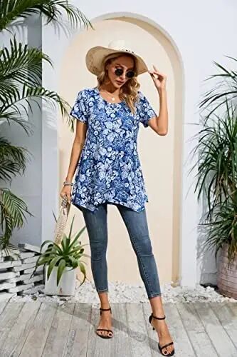 ENMAIN Tunic Tops for Women Plus Size Short Sleeve Top Loose Fit Dressy Casual Swing Summer Tunics Tops to Wear with Leggings - 11