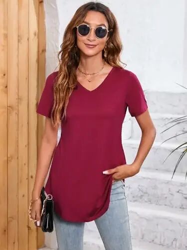 ENMAIN Tunic Tops for Women Plus Size Short Sleeve Top Loose Fit Dressy Casual Swing Summer Tunics Tops to Wear with Leggings - 8