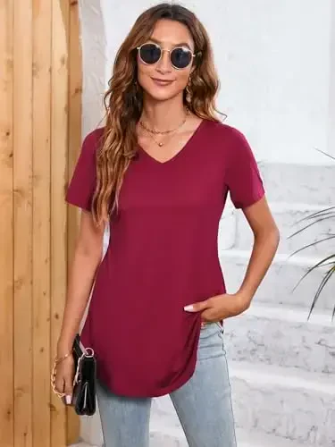ENMAIN Tunic Tops for Women Plus Size Short Sleeve Top Loose Fit Dressy Casual Swing Summer Tunics Tops to Wear with Leggings - 2