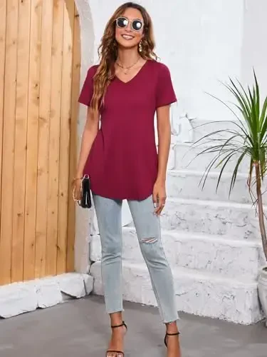 ENMAIN Tunic Tops for Women Plus Size Short Sleeve Top Loose Fit Dressy Casual Swing Summer Tunics Tops to Wear with Leggings - 3