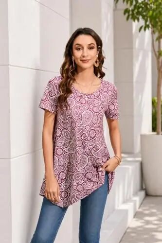 ENMAIN Tunic Tops for Women Plus Size Short Sleeve Top Loose Fit Dressy Casual Swing Summer Tunics Tops to Wear with Leggings - 3