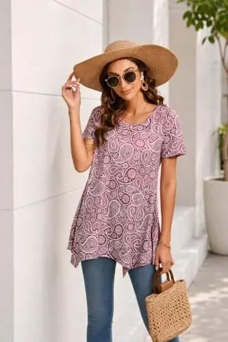 ENMAIN Tunic Tops for Women Plus Size Short Sleeve Top Loose Fit Dressy Casual Swing Summer Tunics Tops to Wear with Leggings - 5