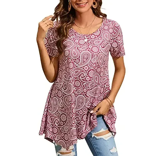 ENMAIN Tunic Tops for Women Plus Size Short Sleeve Top Loose Fit Dressy Casual Swing Summer Tunics Tops to Wear with Leggings - 1