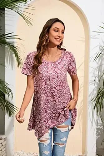 ENMAIN Tunic Tops for Women Plus Size Short Sleeve Top Loose Fit Dressy Casual Swing Summer Tunics Tops to Wear with Leggings - 4