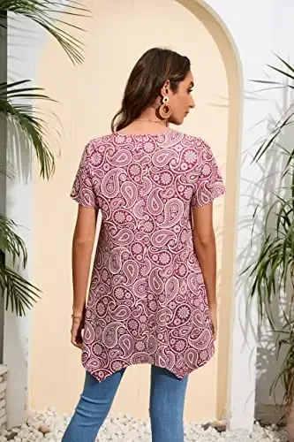 ENMAIN Tunic Tops for Women Plus Size Short Sleeve Top Loose Fit Dressy Casual Swing Summer Tunics Tops to Wear with Leggings - 5