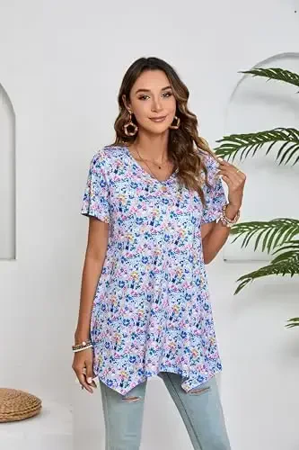 ENMAIN Tunic Tops for Women Plus Size Short Sleeve Top Loose Fit Dressy Casual Swing Summer Tunics Tops to Wear with Leggings - 3