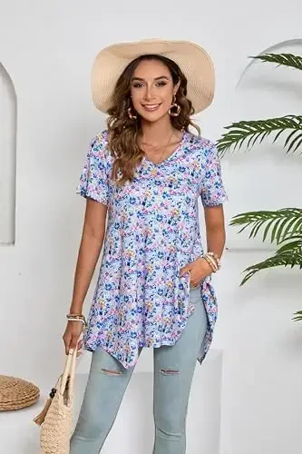 ENMAIN Tunic Tops for Women Plus Size Short Sleeve Top Loose Fit Dressy Casual Swing Summer Tunics Tops to Wear with Leggings - 4