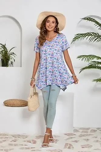 ENMAIN Tunic Tops for Women Plus Size Short Sleeve Top Loose Fit Dressy Casual Swing Summer Tunics Tops to Wear with Leggings - 5