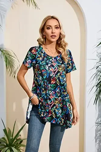 ENMAIN Tunic Tops for Women Plus Size Short Sleeve Top Loose Fit Dressy Casual Swing Summer Tunics Tops to Wear with Leggings - 2