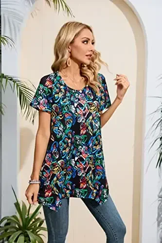 ENMAIN Tunic Tops for Women Plus Size Short Sleeve Top Loose Fit Dressy Casual Swing Summer Tunics Tops to Wear with Leggings - 6