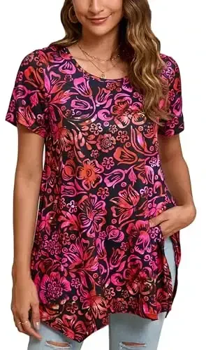 ENMAIN Tunic Tops for Women Plus Size Short Sleeve Top Loose Fit Dressy Casual Swing Summer Tunics Tops to Wear with Leggings - 1