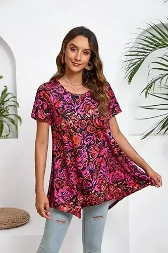 ENMAIN Tunic Tops for Women Plus Size Short Sleeve Top Loose Fit Dressy Casual Swing Summer Tunics Tops to Wear with Leggings - 3