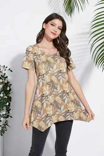 ENMAIN Tunic Tops for Women Plus Size Short Sleeve Top Loose Fit Dressy Casual Swing Summer Tunics Tops to Wear with Leggings - 12