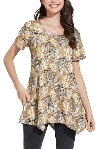 ENMAIN Tunic Tops for Women Plus Size Short Sleeve Top Loose Fit Dressy Casual Swing Summer Tunics Tops to Wear with Leggings 