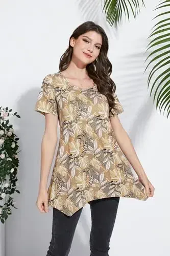 ENMAIN Tunic Tops for Women Plus Size Short Sleeve Top Loose Fit Dressy Casual Swing Summer Tunics Tops to Wear with Leggings - 6